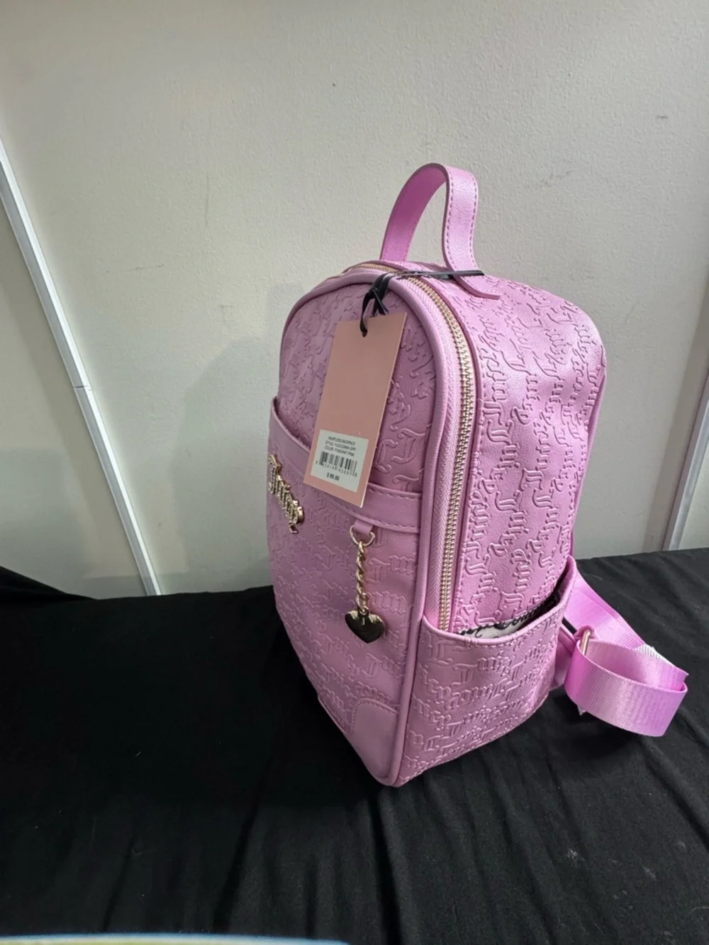 Juicy Couture Pink Mini Backpack Heart Charm Y2K Logo Embossed Weekender Bag NWT